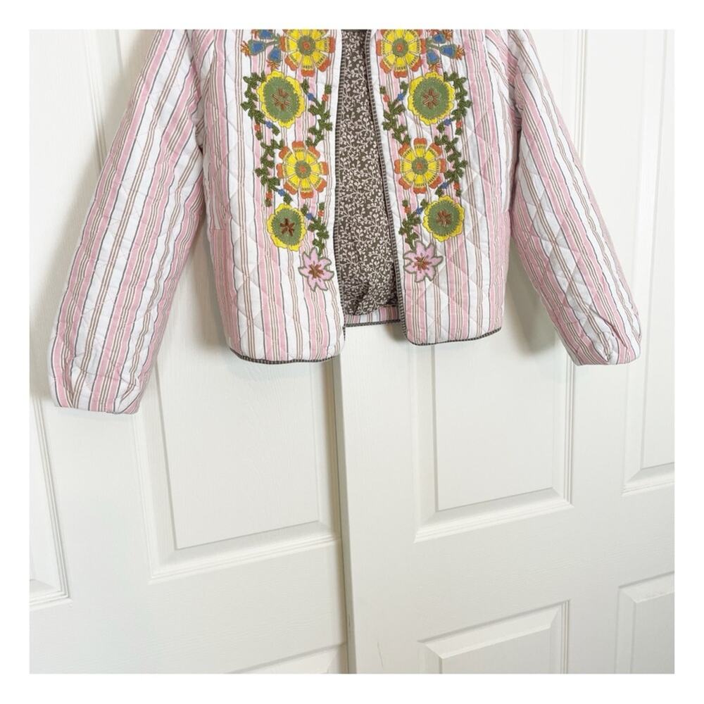 Boden Striped Embroidered Quilted Jacket Beaded Pink Crop Length Sz XS - Picture 5 of 13